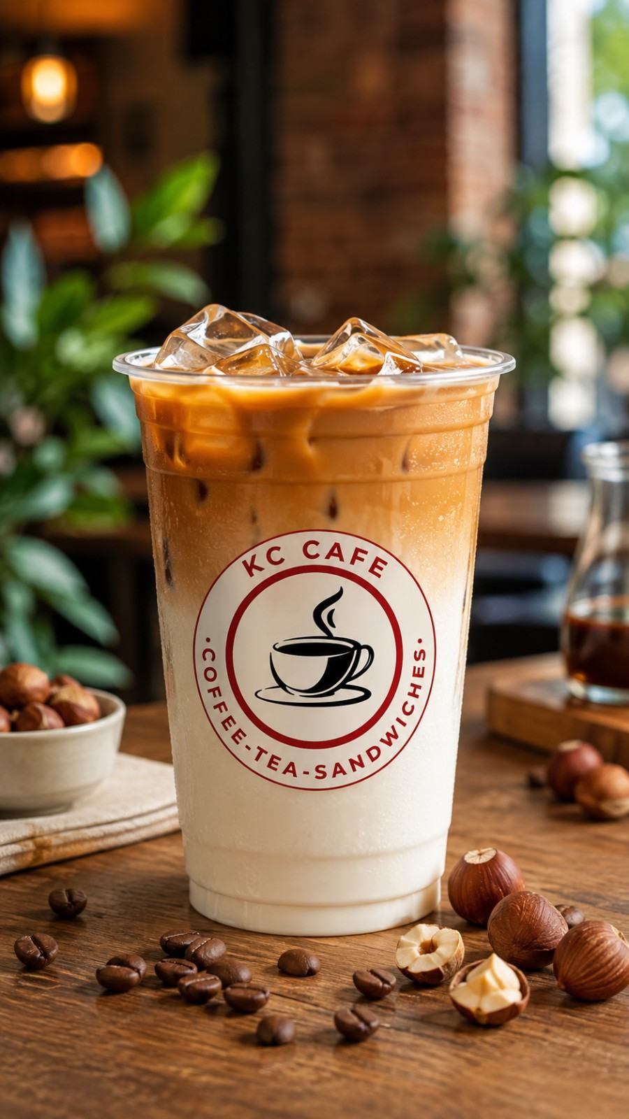 Iced hazelnut latte served in Brooklyn NY